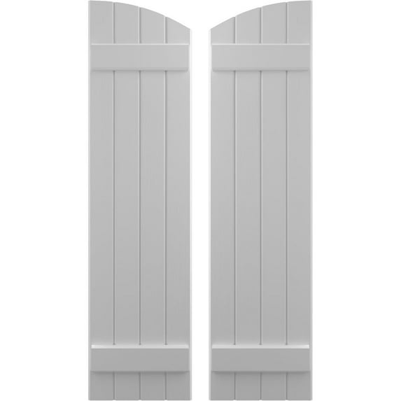 Ekena Millwork 14"W x 80"H Americraft Four Board (2 Batten) Exterior Real Wood Joined Board-n-Batten Shutters w/ Elliptical Top (Per Pair), Primed