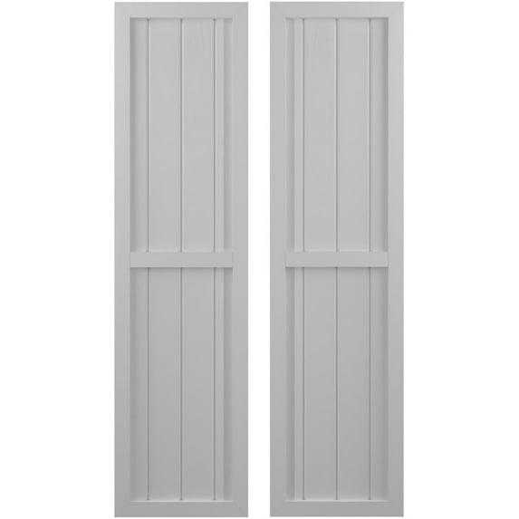Ekena Millwork 14"W x 81"H Americraft Four Board Exterior Real Wood Two Equal Panel Framed Board-n-Batten Shutters (Per Pair), Primed