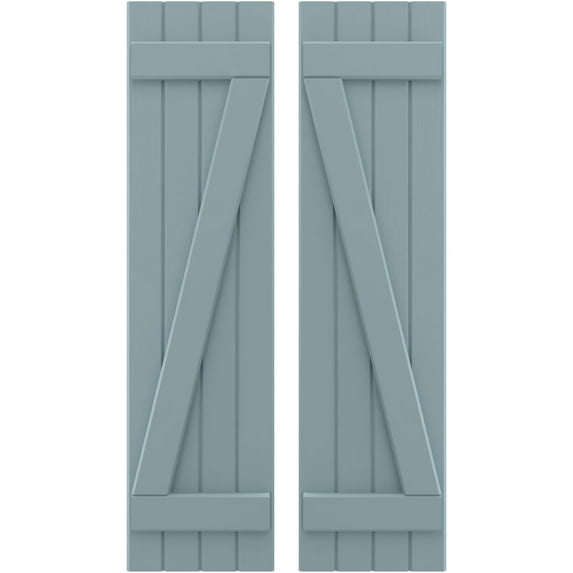 Ekena Millwork 14"W x 82"H Americraft Four Board (2 Batten) Exterior Real Wood Joined Board-n-Batten Shutters w/ Z-Bar (Per Pair), Peaceful Blue