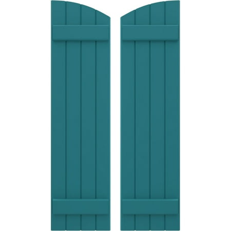 Ekena Millwork 14"W x 83"H Americraft Four Board (2 Batten) Exterior Real Wood Joined Board-n-Batten Shutters w/ Elliptical Top (Per Pair), Antigua