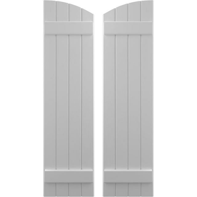Ekena Millwork 14"W x 83"H Americraft Four Board (2 Batten) Exterior Real Wood Joined Board-n-Batten Shutters w/ Elliptical Top (Per Pair), Primed