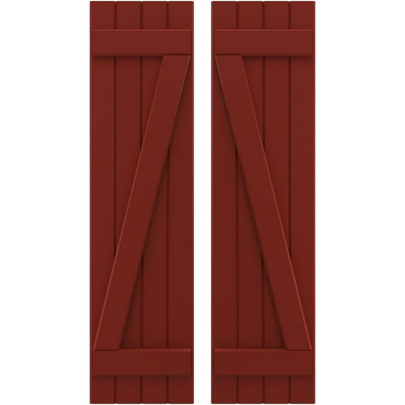 Ekena Millwork 14"W x 84"H Americraft Four Board (2 Batten) Exterior Real Wood Joined Board-n-Batten Shutters w/ Z-Bar (Per Pair), Pepper Red