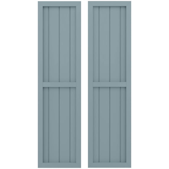 Ekena Millwork 14"W x 84"H Americraft Four Board Exterior Real Wood Two Equal Panel Framed Board-n-Batten Shutters (Per Pair), Peaceful Blue