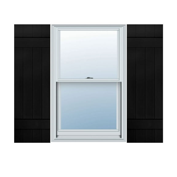 Ekena Millwork 14 in. W x 27 in. H Builders Edge, TailorMade Four Board Joined (2 Batten), Board-n-Batten Shutters, Includes Matching Installation Spikes (Per Pair), 002 - Black