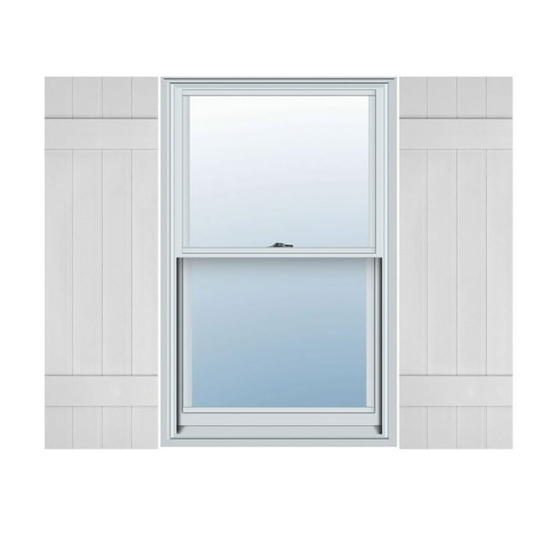 Ekena Millwork 14 in. W x 29 in. H Builders Edge, TailorMade Four Board Joined (2 Batten), Board-n-Batten Shutters, Includes Matching Installation Spikes (Per Pair), 001 - White
