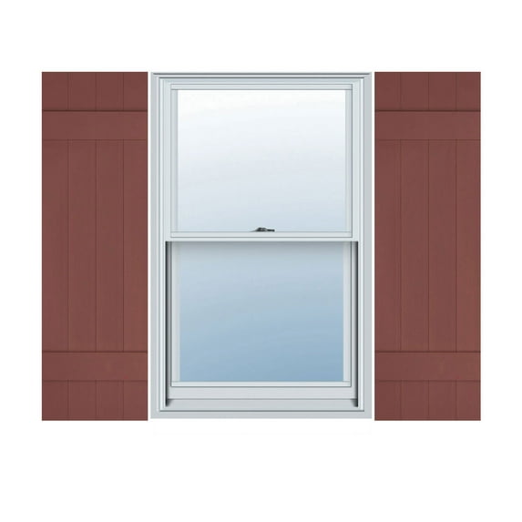 Ekena Millwork 14 in. W x 47 in. H Builders Edge, Standard Four Board Joined (2 Batten), Board-n-Batten Shutters, Includes Matching Installation Spikes (Per Pair), 027 - Burgundy Red
