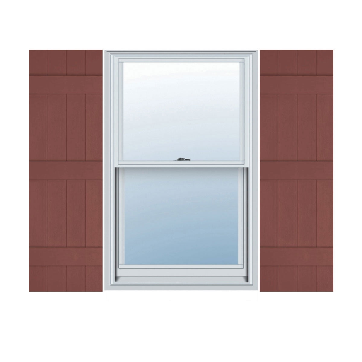 Ekena Millwork 14 in. W x 63 in. H Builders Edge, Standard Four Board Joined (3 Batten), Board-n-Batten Shutters, Includes Matching Installation Spikes (Per Pair), 027 - Burgundy Red