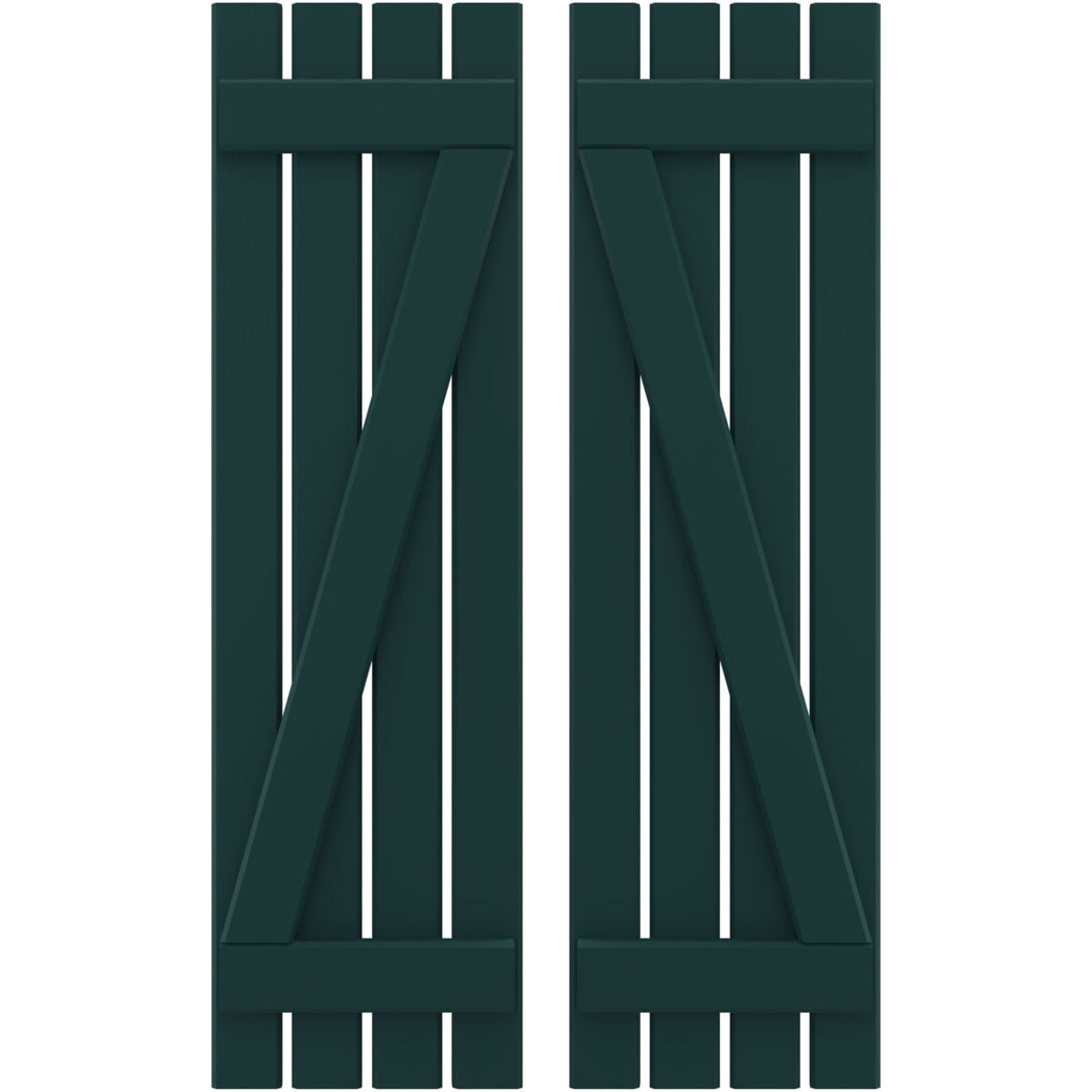 Ekena Millwork 15 1/2"W x 32"H Americraft Four Board (2 Batten) Exterior Real Wood Spaced Board-n-Batten Shutters w/ Z-Bar (Per Pair), Thermal Green