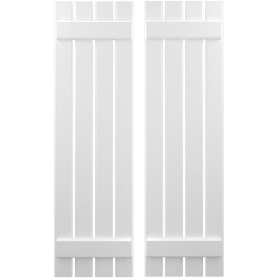 Ekena Millwork 15 1/2"W x 34"H Americraft Four Board (2 Batten) Exterior Real Wood Spaced Board-n-Batten Shutters (Per Pair), White