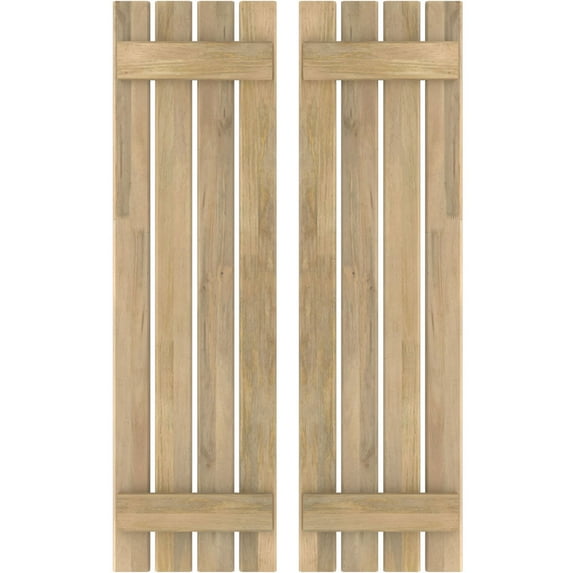 Ekena Millwork 15 1/2"W x 35"H Americraft Four Board (2 Batten) Exterior Real Wood Spaced Board-n-Batten Shutters (Per Pair), Unfinished