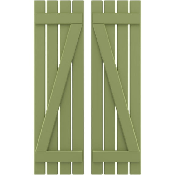 Ekena Millwork 15 1/2"W x 38"H Americraft Four Board (2 Batten) Exterior Real Wood Spaced Board-n-Batten Shutters w/ Z-Bar (Per Pair), Moss Green