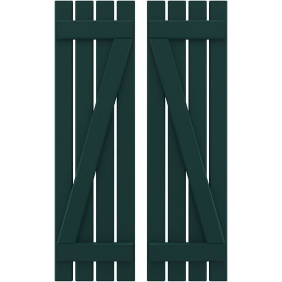 Ekena Millwork 15 1/2"W x 39"H Americraft Four Board (2 Batten) Exterior Real Wood Spaced Board-n-Batten Shutters w/ Z-Bar (Per Pair), Thermal Green