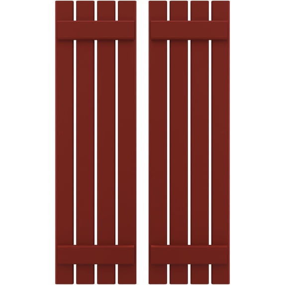 Ekena Millwork 15 1/2"W x 42"H Americraft Four Board (2 Batten) Exterior Real Wood Spaced Board-n-Batten Shutters (Per Pair), Pepper Red