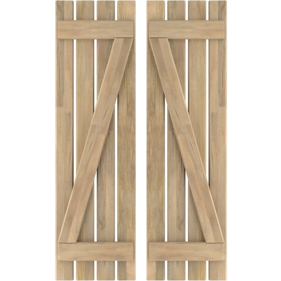 Ekena Millwork 15 1/2"W x 42"H Americraft Four Board (2 Batten) Exterior Real Wood Spaced Board-n-Batten Shutters w/ Z-Bar (Per Pair), Unfinished