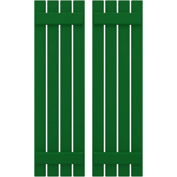 Ekena Millwork 15 1/2"W x 44"H Americraft Four Board (2 Batten) Exterior Real Wood Spaced Board-n-Batten Shutters (Per Pair), Viridian Green