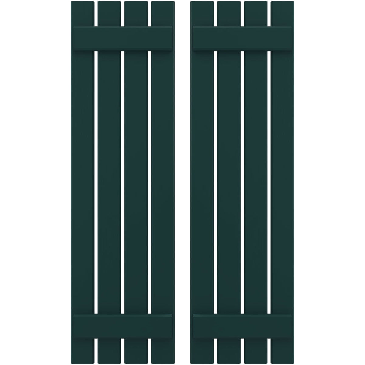 Ekena Millwork 15 1/2"W x 49"H Americraft Four Board (2 Batten) Exterior Real Wood Spaced Board-n-Batten Shutters (Per Pair), Thermal Green