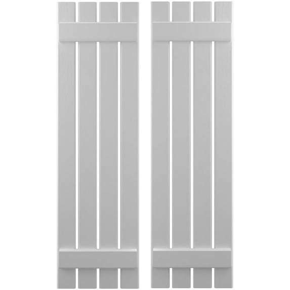 Ekena Millwork 15 1/2"W x 50"H Americraft Four Board (2 Batten) Exterior Real Wood Spaced Board-n-Batten Shutters (Per Pair), Primed