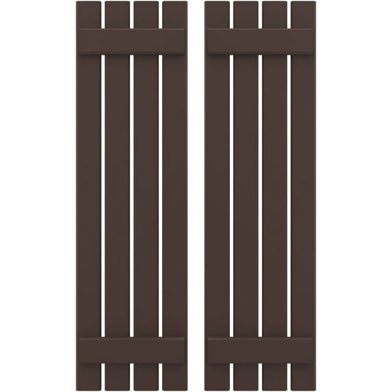 Ekena Millwork 15 1/2"W x 51"H Americraft Four Board (2 Batten) Exterior Real Wood Spaced Board-n-Batten Shutters (Per Pair), Raisin Brown