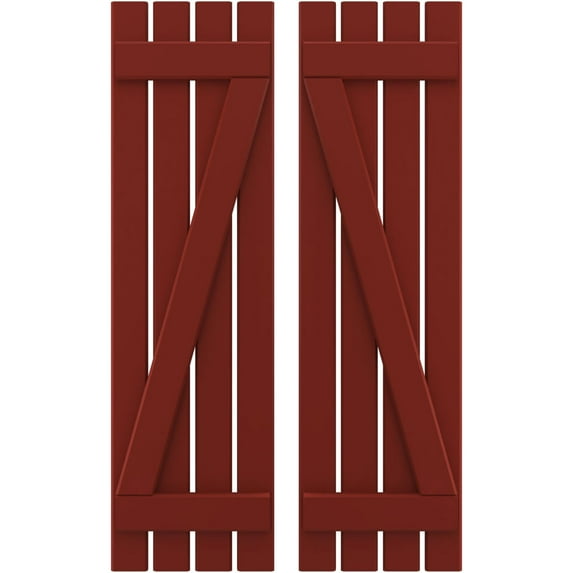 Ekena Millwork 15 1/2"W x 51"H Americraft Four Board (2 Batten) Exterior Real Wood Spaced Board-n-Batten Shutters w/ Z-Bar (Per Pair), Pepper Red