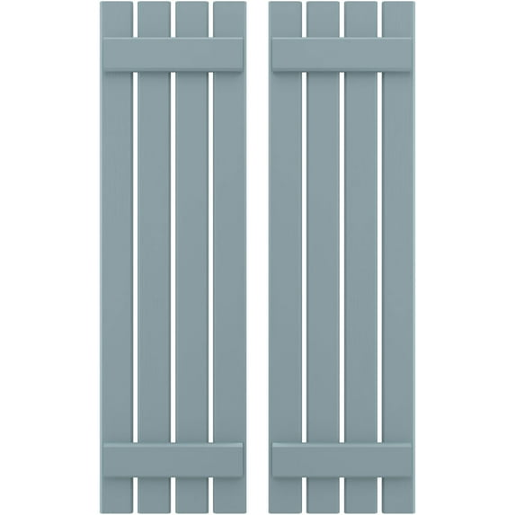 Ekena Millwork 15 1/2"W x 53"H Americraft Four Board (2 Batten) Exterior Real Wood Spaced Board-n-Batten Shutters (Per Pair), Peaceful Blue