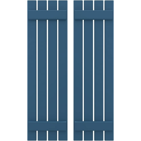 Ekena Millwork 15 1/2"W x 53"H Americraft Four Board (2 Batten) Exterior Real Wood Spaced Board-n-Batten Shutters (Per Pair), Sojourn Blue