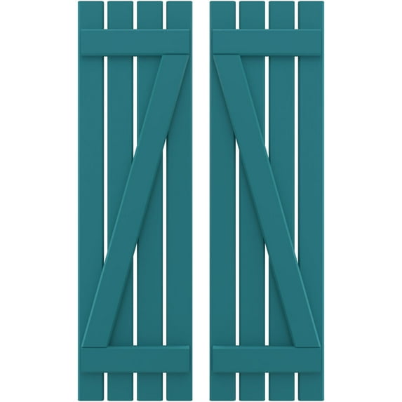 Ekena Millwork 15 1/2"W x 57"H Americraft Four Board (2 Batten) Exterior Real Wood Spaced Board-n-Batten Shutters w/ Z-Bar (Per Pair), Antigua