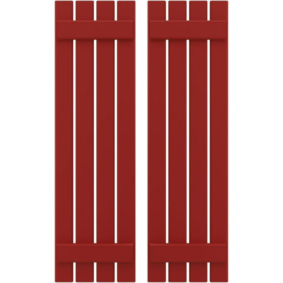 Ekena Millwork 15 1/2"W x 58"H Americraft Four Board (2 Batten) Exterior Real Wood Spaced Board-n-Batten Shutters (Per Pair), Fire Red