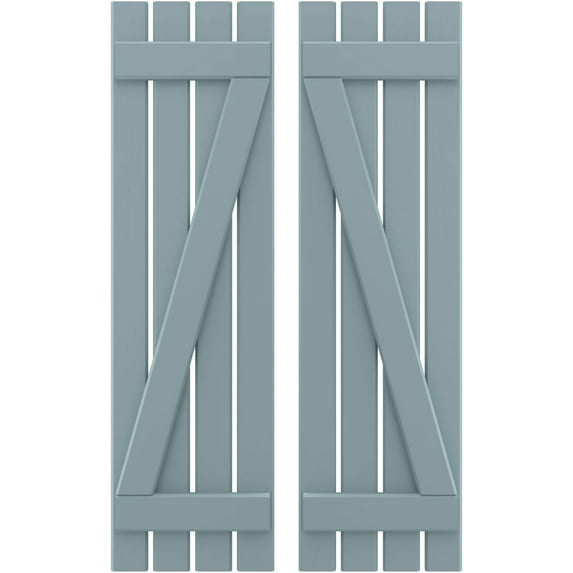 Ekena Millwork 15 1/2"W x 58"H Americraft Four Board (2 Batten) Exterior Real Wood Spaced Board-n-Batten Shutters w/ Z-Bar (Per Pair), Peaceful Blue