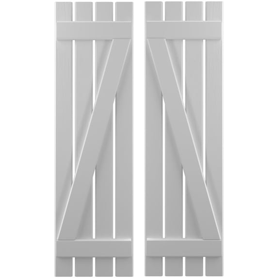 Ekena Millwork 15 1/2"W x 58"H Americraft Four Board (2 Batten) Exterior Real Wood Spaced Board-n-Batten Shutters w/ Z-Bar (Per Pair), Primed