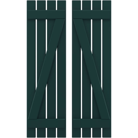 Ekena Millwork 15 1/2"W x 58"H Americraft Four Board (2 Batten) Exterior Real Wood Spaced Board-n-Batten Shutters w/ Z-Bar (Per Pair), Thermal Green