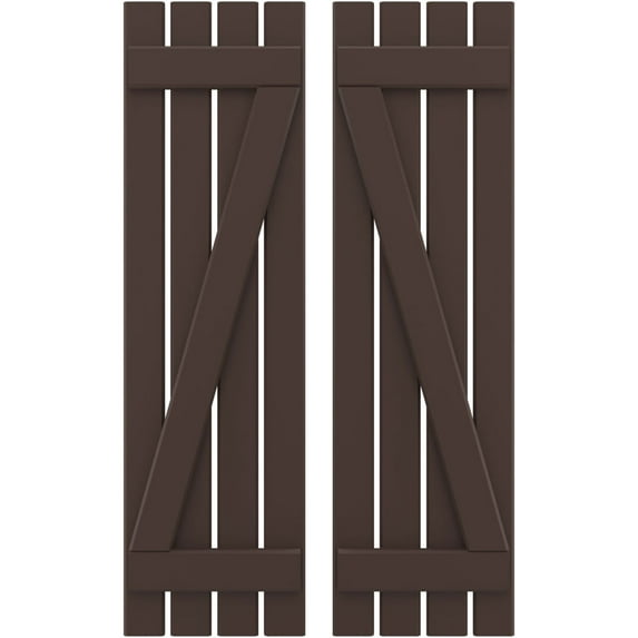 Ekena Millwork 15 1/2"W x 60"H Americraft Four Board (2 Batten) Exterior Real Wood Spaced Board-n-Batten Shutters w/ Z-Bar (Per Pair), Raisin Brown