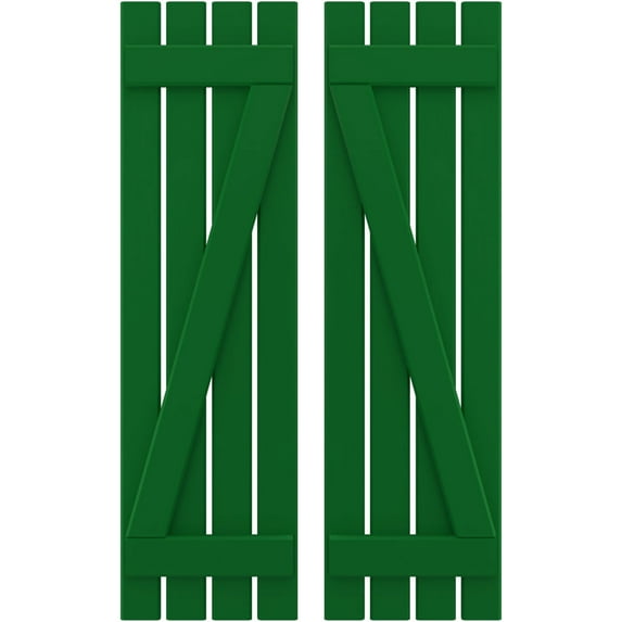 Ekena Millwork 15 1/2"W x 60"H Americraft Four Board (2 Batten) Exterior Real Wood Spaced Board-n-Batten Shutters w/ Z-Bar (Per Pair), Viridian Green