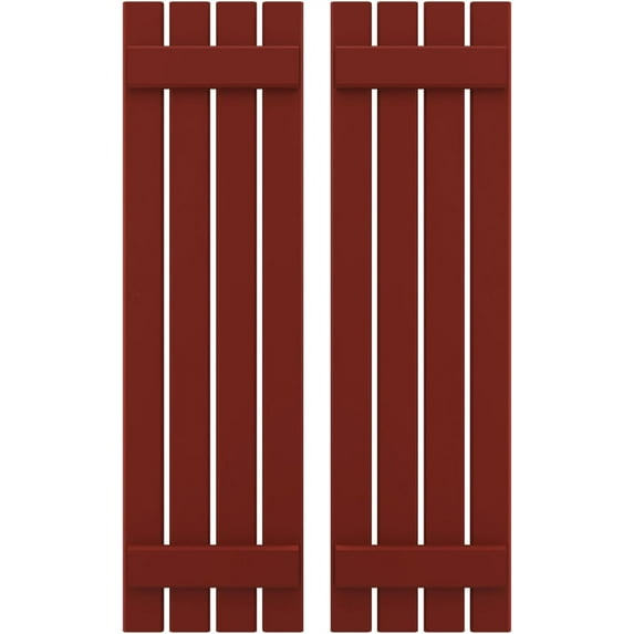 Ekena Millwork 15 1/2"W x 62"H Americraft Four Board (2 Batten) Exterior Real Wood Spaced Board-n-Batten Shutters (Per Pair), Pepper Red