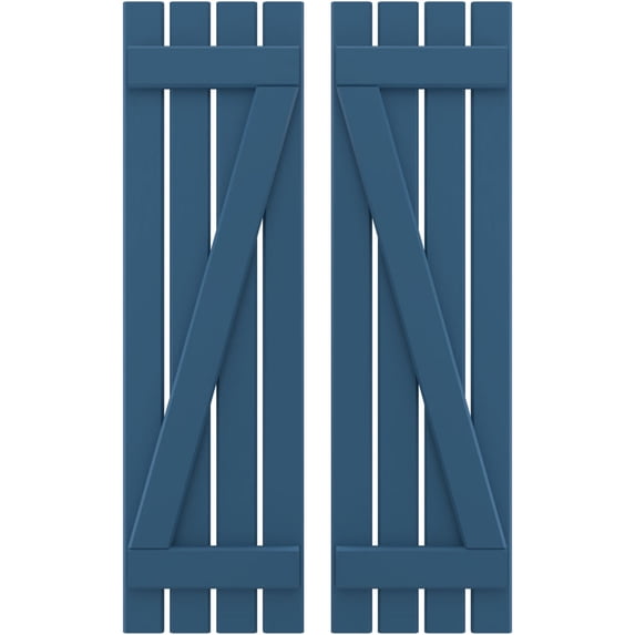 Ekena Millwork 15 1/2"W x 62"H Americraft Four Board (2 Batten) Exterior Real Wood Spaced Board-n-Batten Shutters w/ Z-Bar (Per Pair), Sojourn Blue