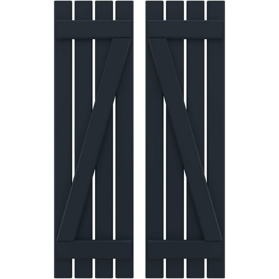 Ekena Millwork 15 1/2"W x 62"H Americraft Four Board (2 Batten) Exterior Real Wood Spaced Board-n-Batten Shutters w/ Z-Bar (Per Pair), Starless Night Blue
