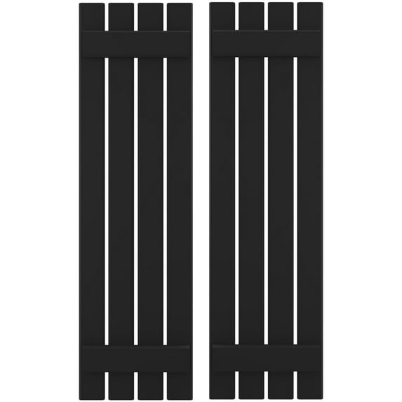 Ekena Millwork 15 1/2"W x 63"H Americraft Four Board (2 Batten) Exterior Real Wood Spaced Board-n-Batten Shutters (Per Pair), Black