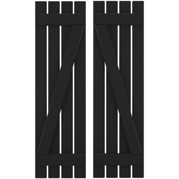 Ekena Millwork 15 1/2"W x 66"H Americraft Four Board (2 Batten) Exterior Real Wood Spaced Board-n-Batten Shutters w/ Z-Bar (Per Pair), Black
