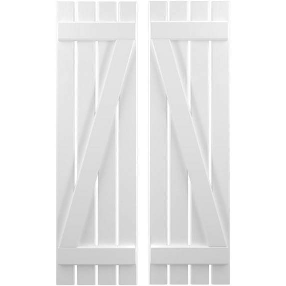 Ekena Millwork 15 1/2"W x 73"H Americraft Four Board (2 Batten) Exterior Real Wood Spaced Board-n-Batten Shutters w/ Z-Bar (Per Pair), White