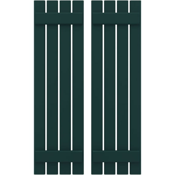 Ekena Millwork 15 1/2"W x 76"H Americraft Four Board (2 Batten) Exterior Real Wood Spaced Board-n-Batten Shutters (Per Pair), Thermal Green