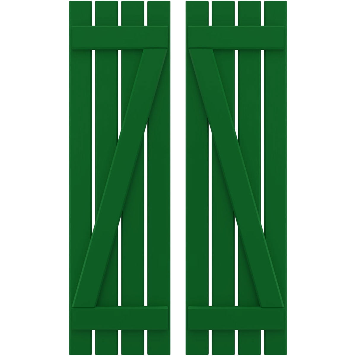 Ekena Millwork 15 1/2"W x 82"H Americraft Four Board (2 Batten) Exterior Real Wood Spaced Board-n-Batten Shutters w/ Z-Bar (Per Pair), Viridian Green