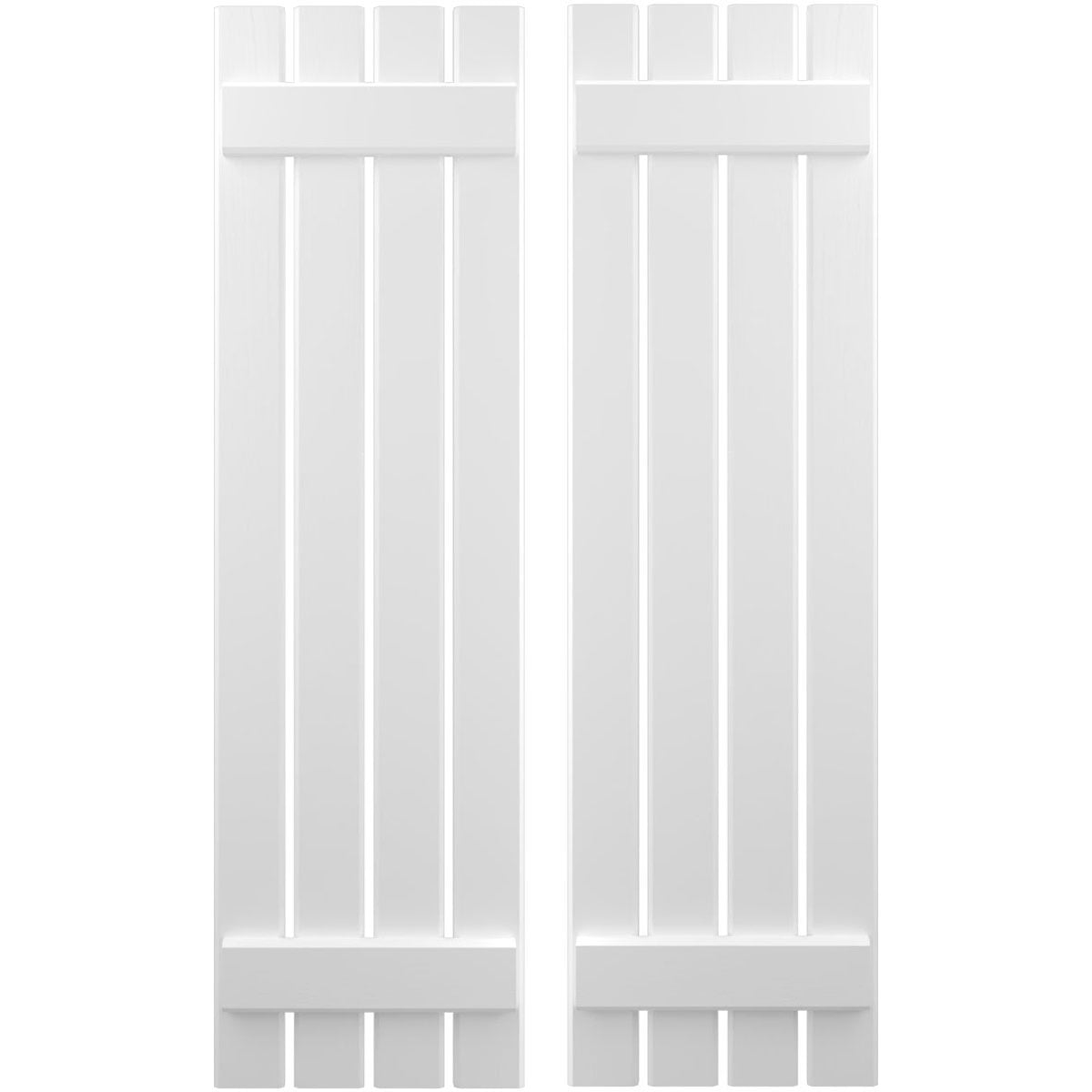 Ekena Millwork 15 1/2"W x 83"H Americraft Four Board (2 Batten) Exterior Real Wood Spaced Board-n-Batten Shutters (Per Pair), White