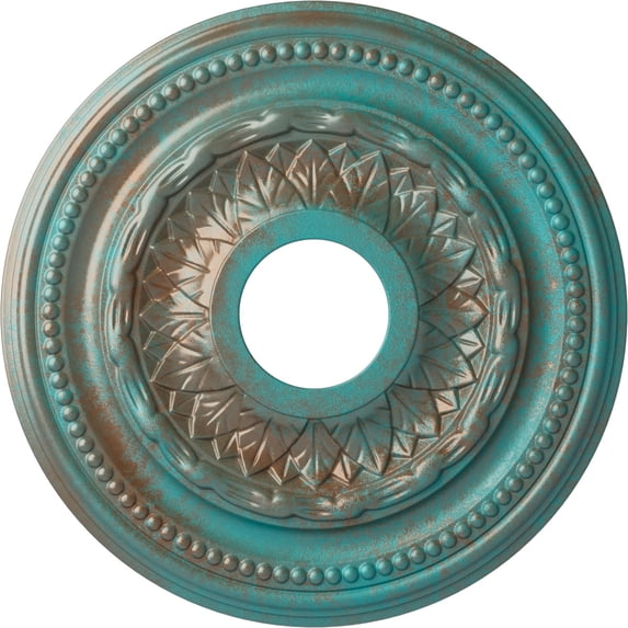 Ekena Millwork 15 3/4"OD x 3 1/4"ID x 1"P Galway Ceiling Medallion (Fits Canopies up to 3 1/4"), Hand-Painted Copper Green Patina