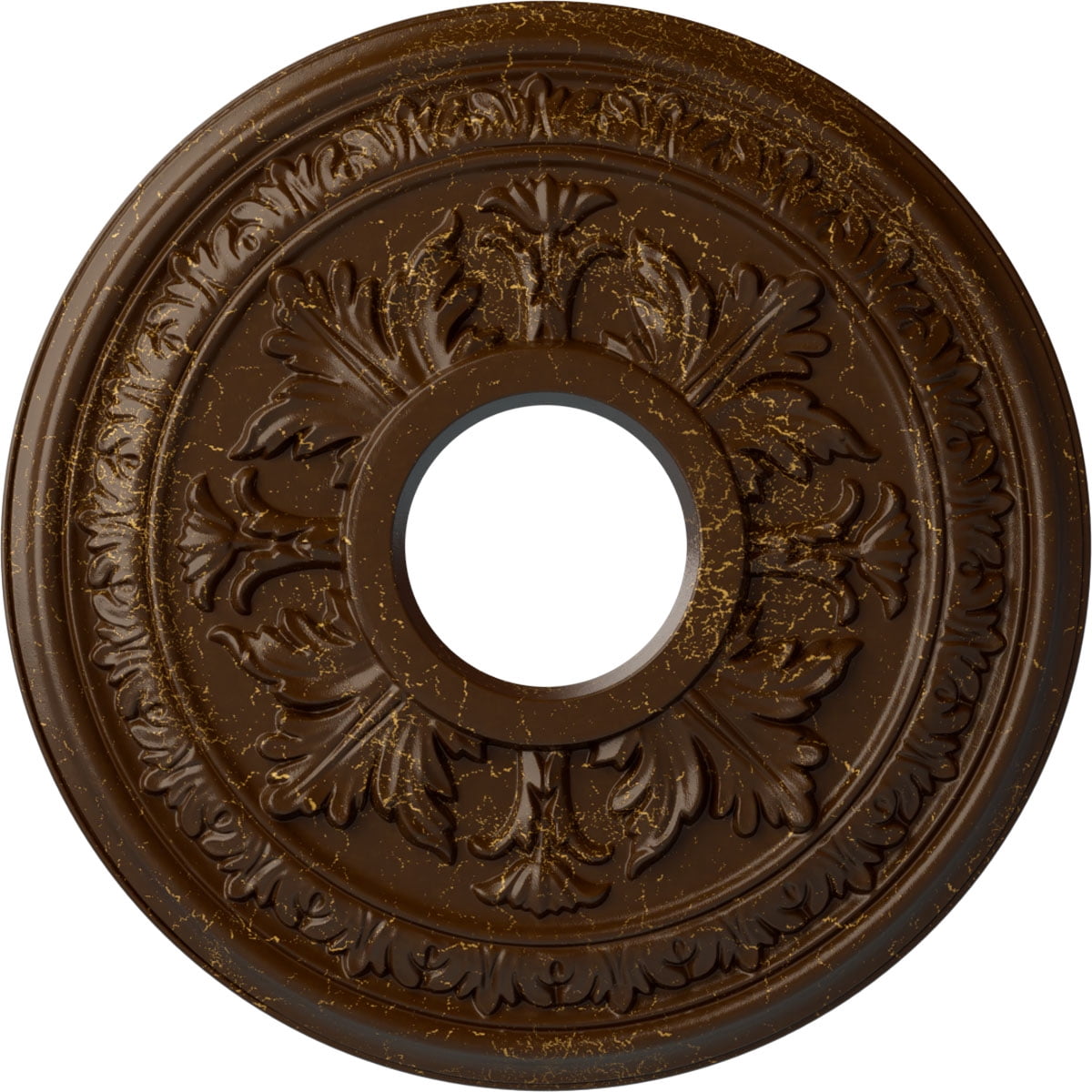 Ekena Millwork 15 3/8"OD x 4 1/4"ID x 1 1/2"P Baltimore Ceiling Medallion (Fits Canopies up to 5 1/2"), Hand-Painted Root Beer Crackle