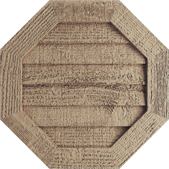 Ekena Millwork 15"W x 15"H Timberthane Rough Sawn Octagonal Faux Wood Non-Functional Gable Vent, Primed Tan