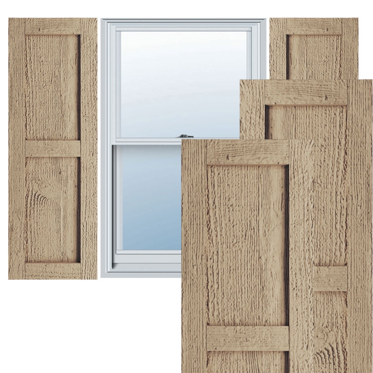 Rustic Tan Faux Wood Shutters with Rough Sawn Finish, 15" x 24"