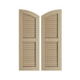thumbnail image 1 of Ekena Millwork 15"W x 26"H (21" Low Side) Timberthane Knotty Pine Two Equal Louver w/Elliptical Top Faux Wood Shutters (Per Pair), Primed Tan, 1 of 6