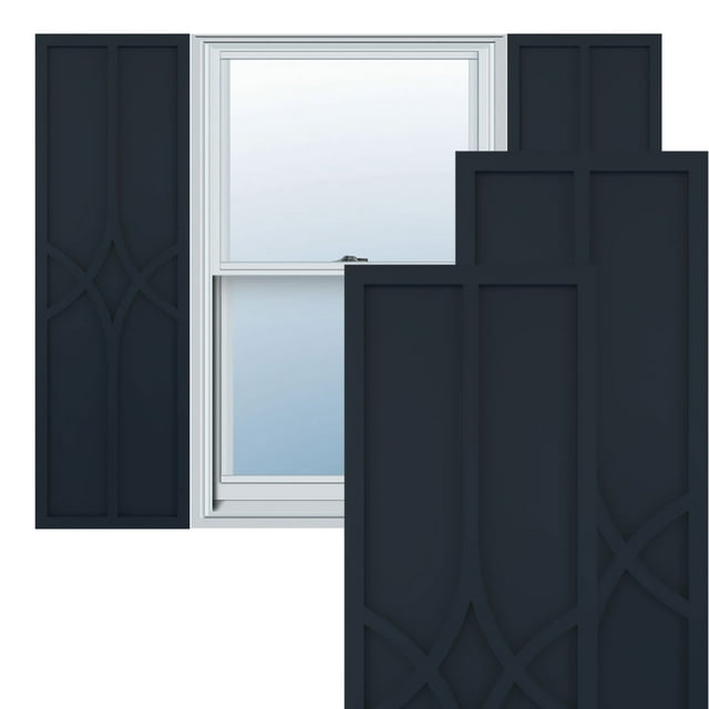 Ekena Millwork 15"W x 26"H True Fit PVC Cedar Park Fixed Mount Shutters, Starless Night Blue (Per Pair - Hardware Not Included)