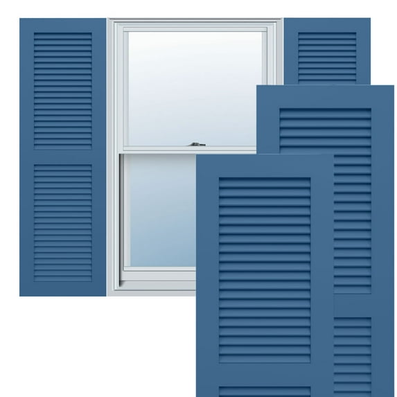 Ekena Millwork 15"W x 29"H True Fit PVC Two Equal Louver Shutters, Sojourn Blue (Per Pair - Hardware Not Included)