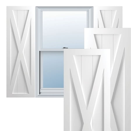 Ekena Millwork 15"W x 30"H True Fit PVC Single X-Board Farmhouse Fixed Mount Shutters, Unfinished (Per Pair - Hardware Not Included)