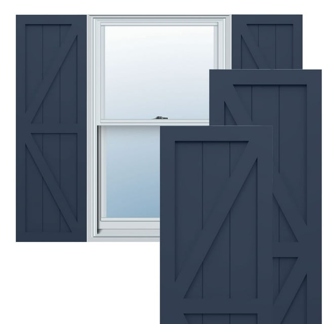 Ekena Millwork 15"W x 30"H True Fit PVC Two Equal Panel Farmhouse Fixed Mount Shutters w/ Z-Bar, Starless Night Blue (Per Pair - Hardware Not Included)